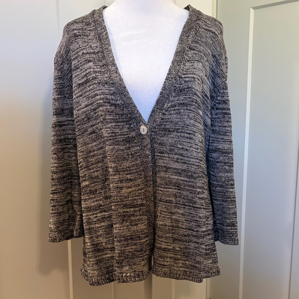 Coldwater Creek Womens Gray Black White Woven One Button Cardigan Size XL